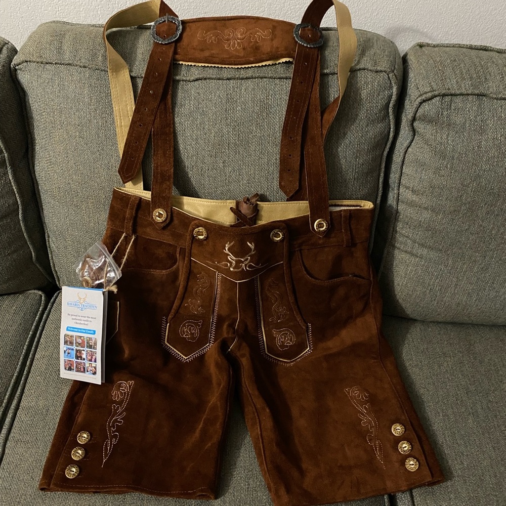 Brown Leather Kids Shorts with Suspenders